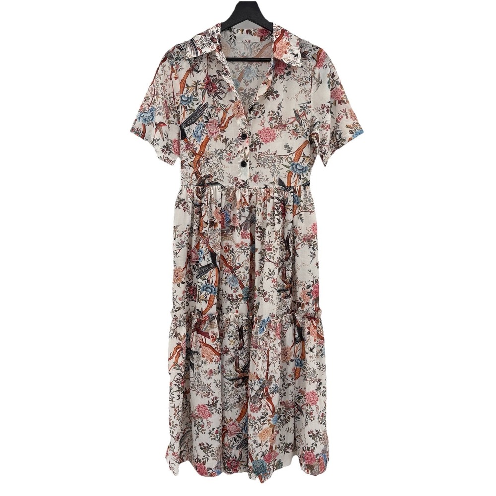 NWT BurryCo Dress 8 Floral Bird Print Midi Dress Boho Hippie Forest Fairy